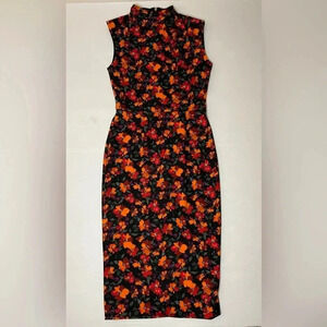 Alexia Admor Sophia MIDI Dress Black Orange Floral Size Small